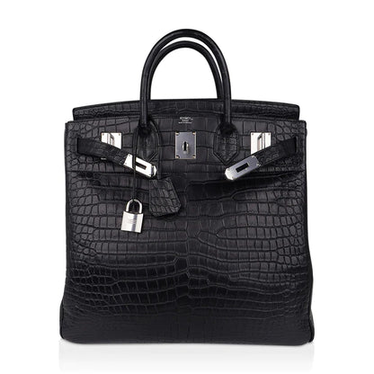 Birkin 40 HAC Black Matte Porosus Crocodile Bag