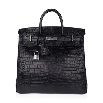 Birkin 40 HAC Black Matte Porosus Crocodile Bag