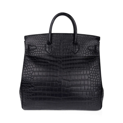 Birkin 40 HAC Black Matte Porosus Crocodile Bag