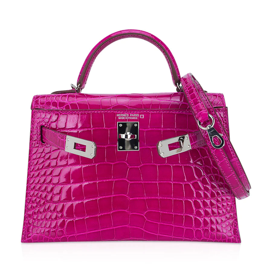 Mini Kelly 20 Sellier Rose Scheherazade Alligator Bag