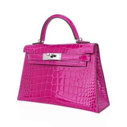 Mini Kelly 20 Sellier Rose Scheherazade Alligator Bag