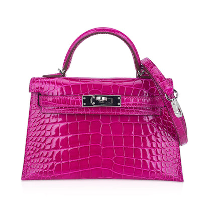 Mini Kelly 20 Sellier Rose Scheherazade Alligator Bag