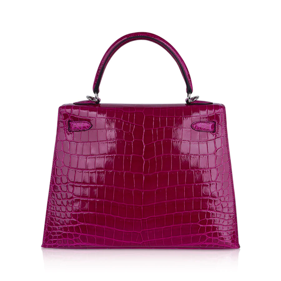 Kelly 25 Sellier Rose Pourpre Crocodile Bag