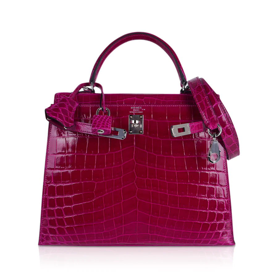 Kelly 25 Sellier Rose Pourpre Crocodile Bag