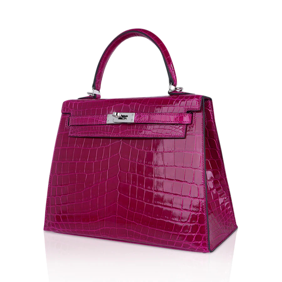 Kelly 25 Sellier Rose Pourpre Crocodile Bag