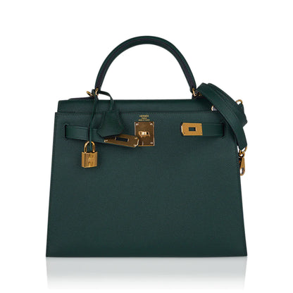 Kelly Sellier 28 Vert Anglais Epsom Leather Bag