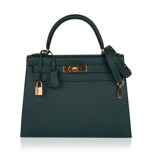 Kelly Sellier 28 Vert Anglais Epsom Leather Bag