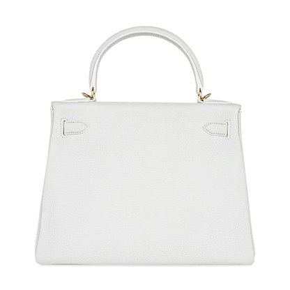 Kelly 28 White Clemence Leather Bag