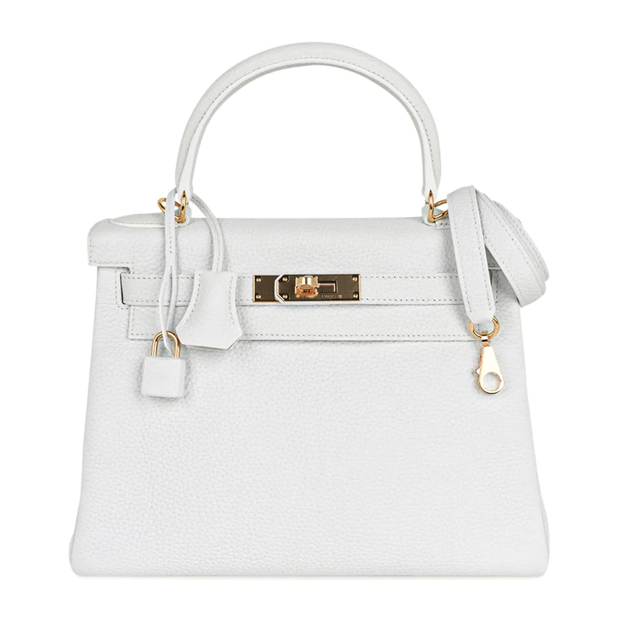 Kelly 28 White Clemence Leather Bag