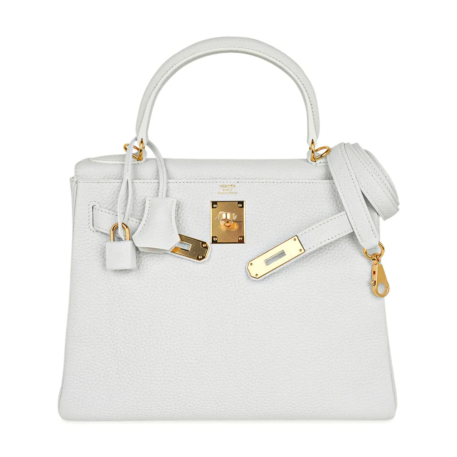 Kelly 28 White Clemence Leather Bag