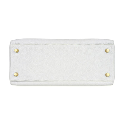 Kelly 28 White Clemence Leather Bag