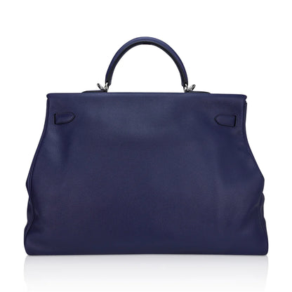 Kelly 50 Voyage Blue De Malte Novillo Leather Bag