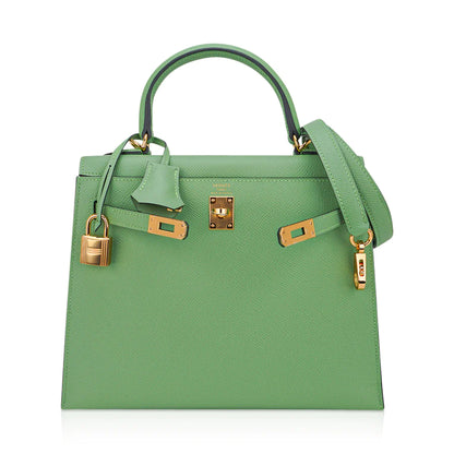 Kelly 25 Sellier Vert Criquet Epsom Leather Bag