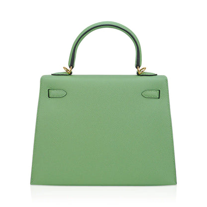 Kelly 25 Sellier Vert Criquet Epsom Leather Bag