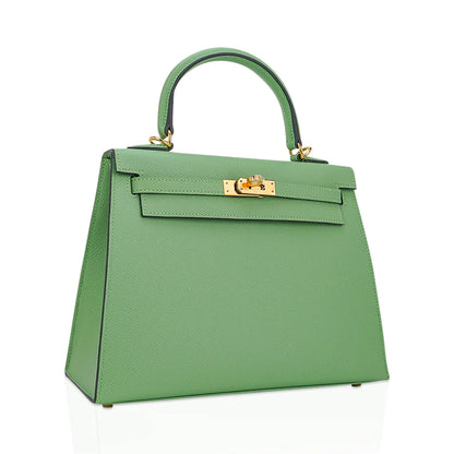 Kelly 25 Sellier Vert Criquet Epsom Leather Bag