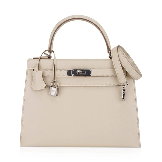 Kelly 28 Sellier Craie Epsom Leather Bag