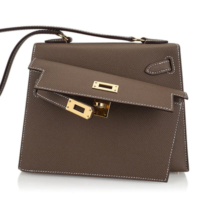 Mini Kelly 20 Sellier en Desordre Etoupe Epsom Leather Bag