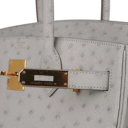 Birkin 30 Gris Perle Ostrich Bag