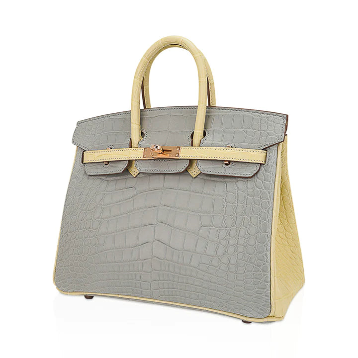 Birkin 25 HSS Gris Perle & Vanille Matte Alligator Bag