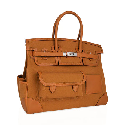 Birkin 35 Cargo Toile Goeland Swift Leather Trim Bag