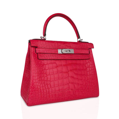 Kelly 28 Rose Extreme Matte Alligator Bag