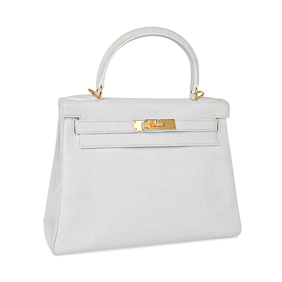 Kelly 28 White Clemence Leather Bag